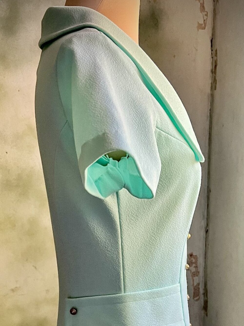 Vintage Sears Jr. Bazaar 60s Mod Mint Mini Dress Gold Buttons XS S - Picture 5 of 13